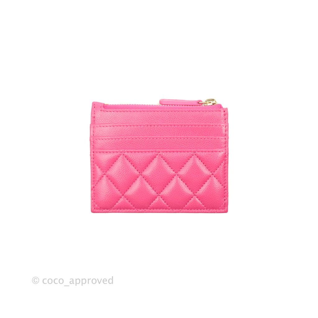 Chanel Quilted CC Zipped Card Holder Pink Caviar Gold Hardware