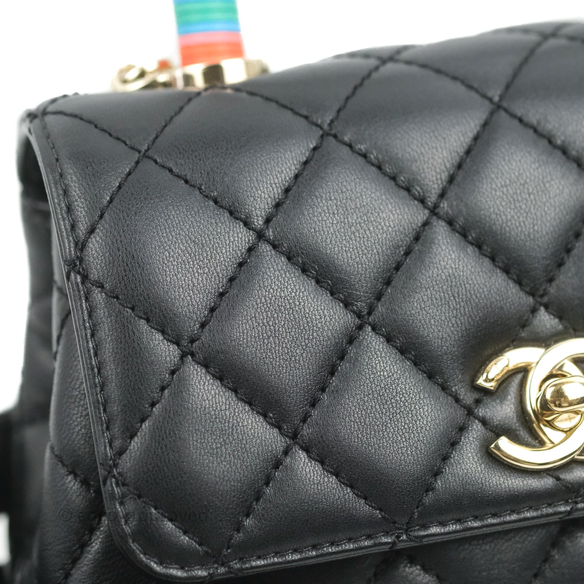 Black Quilted Chèvre Extra Mini Rainbow Coco Handle Flap Gold Hardware, 2021