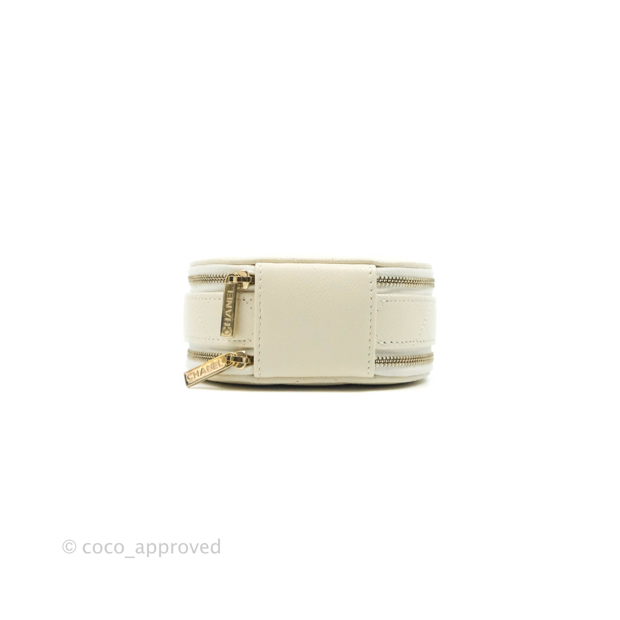 Chanel Mini Round Vanity Bag with Handle Ivory Caviar 22C – Coco