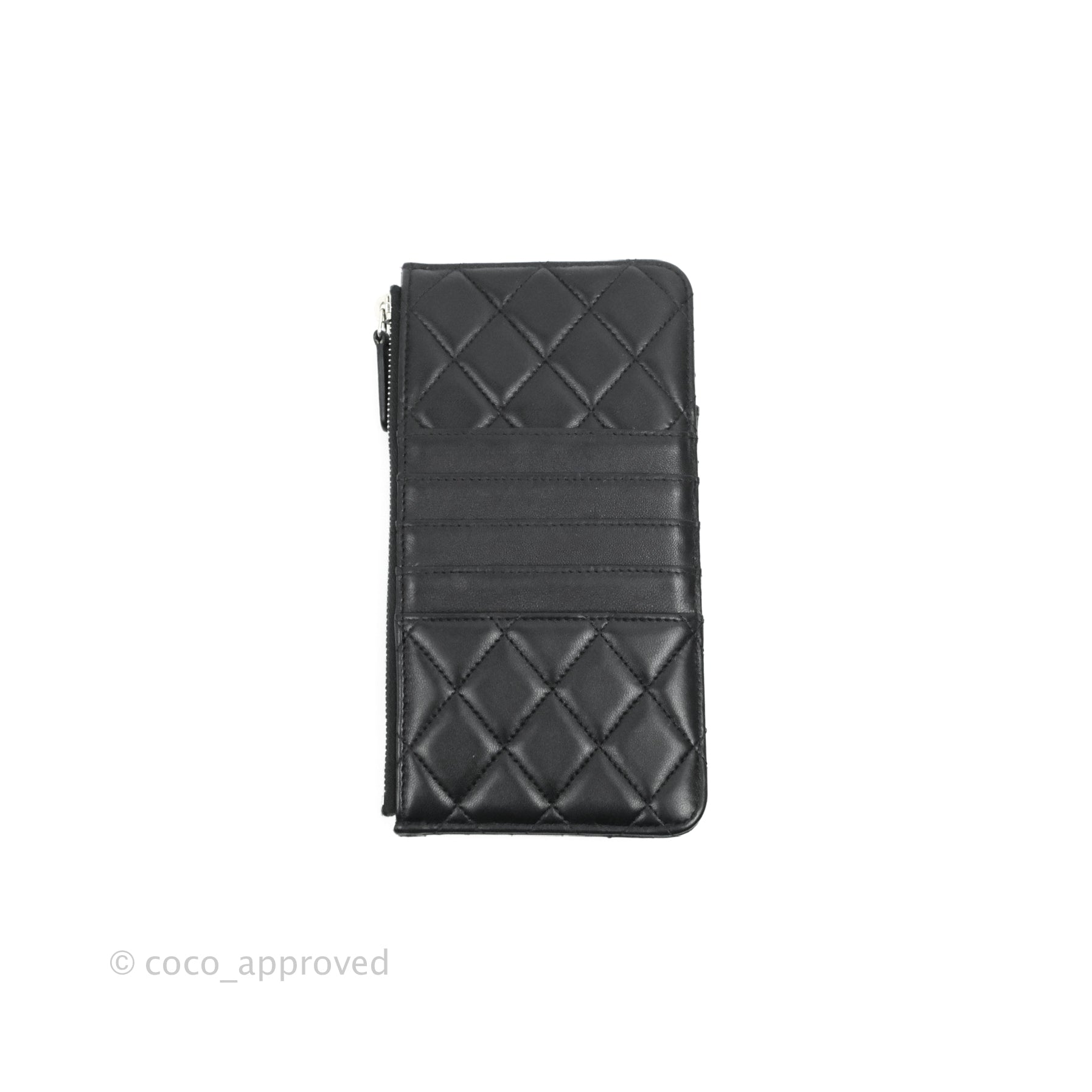 Chanel Black Lambskin Phone Holder Long Zip Wallet – Coco Approved