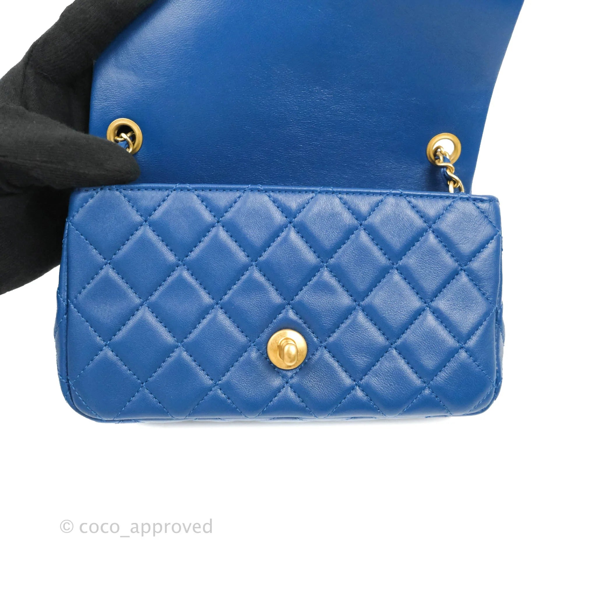 Chanel Quilted Mini Rectangular Pearl Crush Blue Lambskin Aged Gold Ha – Coco  Approved Studio