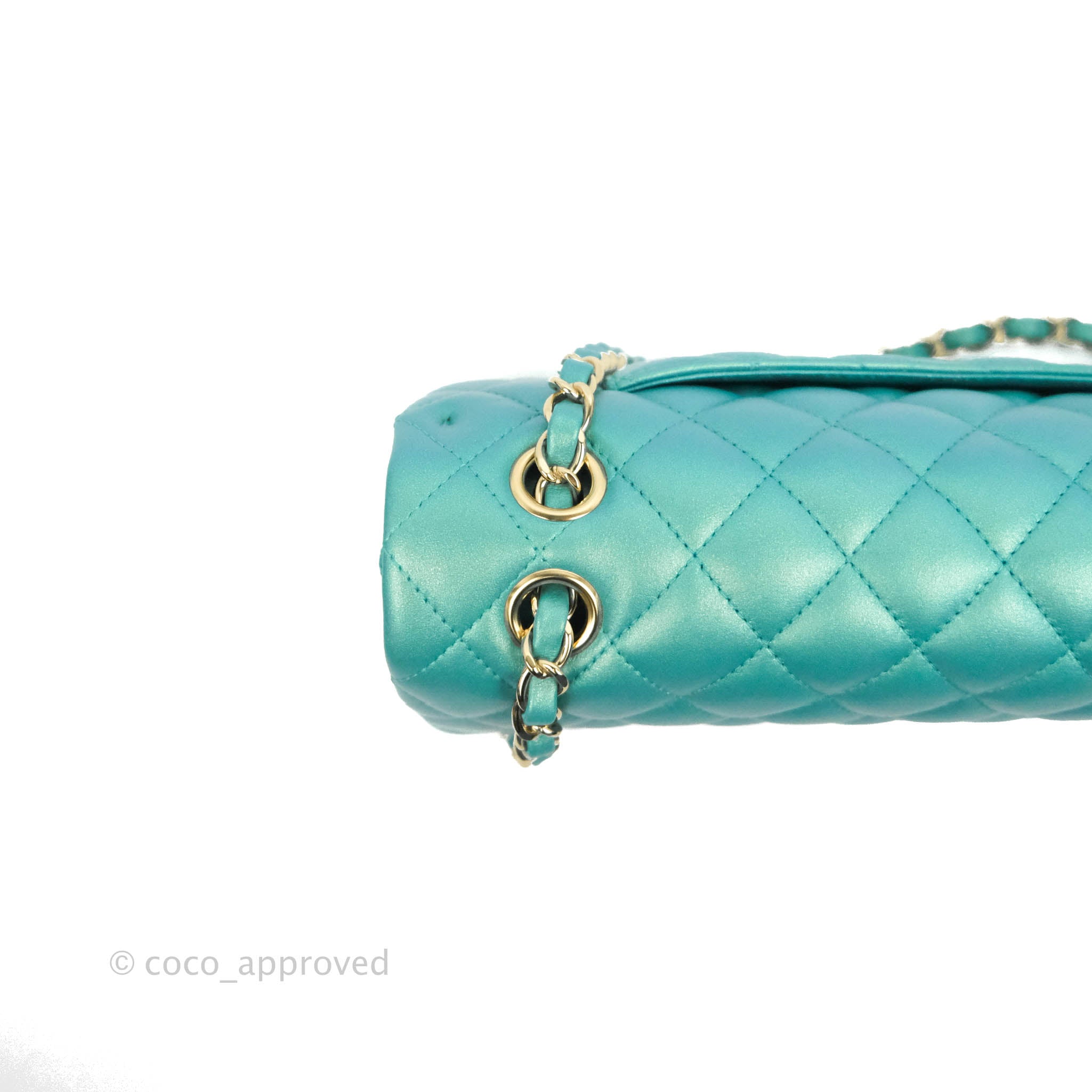 Chanel timeless double flap bag in turquoise Lambskin with gold