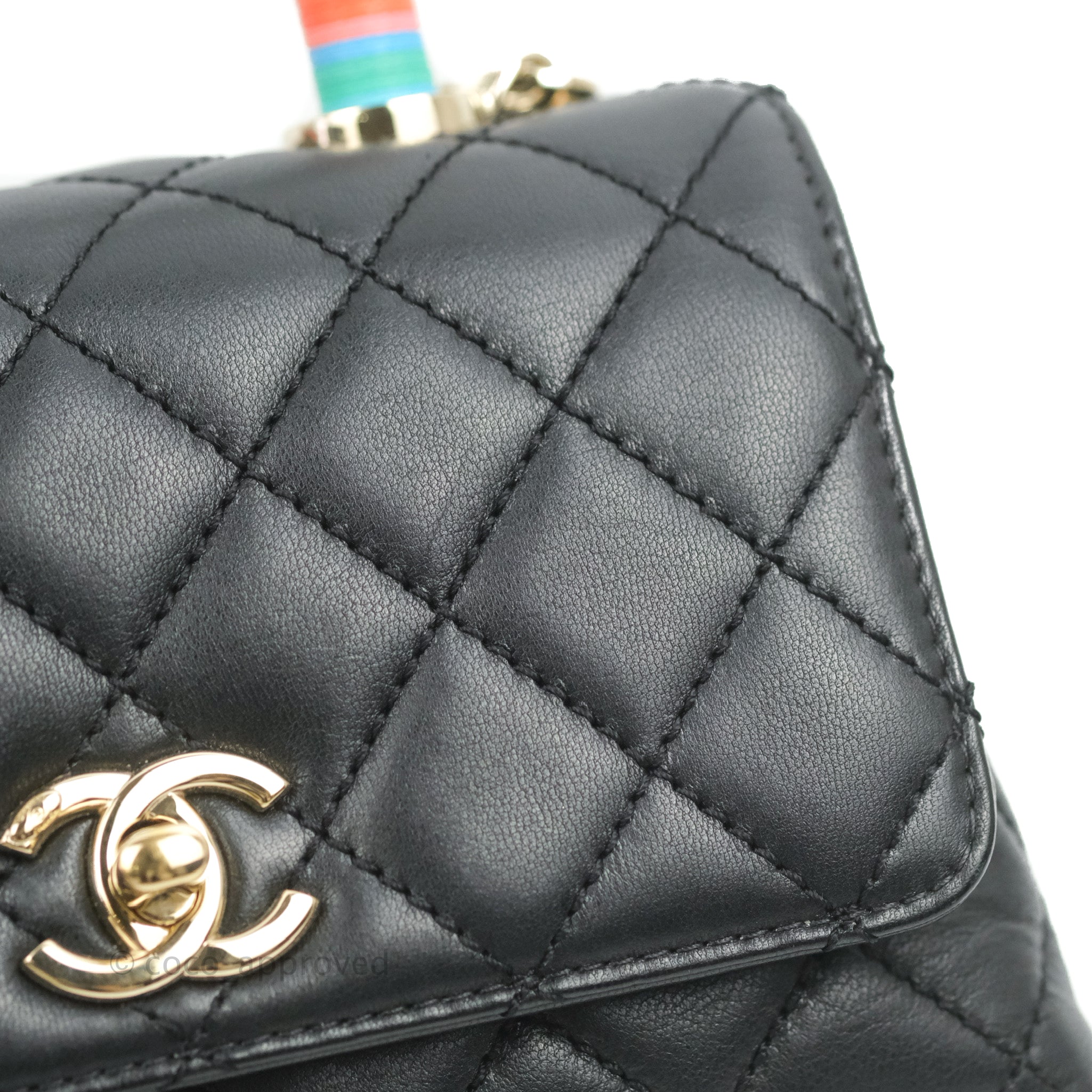 Chanel Quilted Mini Rainbow Coco Handle Bag Lambskin Black Gold Hardwa –  Coco Approved Studio