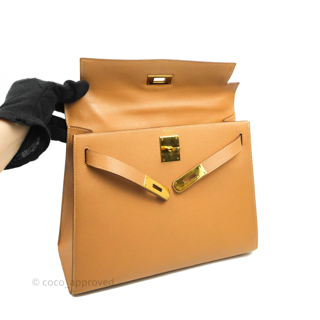 Hermès Vintage Kelly 28 Gold Natural Courchevel Sellier Gold Hardware