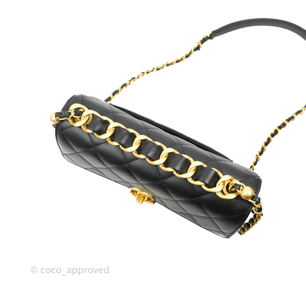Chanel Small Chain Bar Flap Bag Black Calfskin Aged Gold Hardware – Coco  Approved Studio