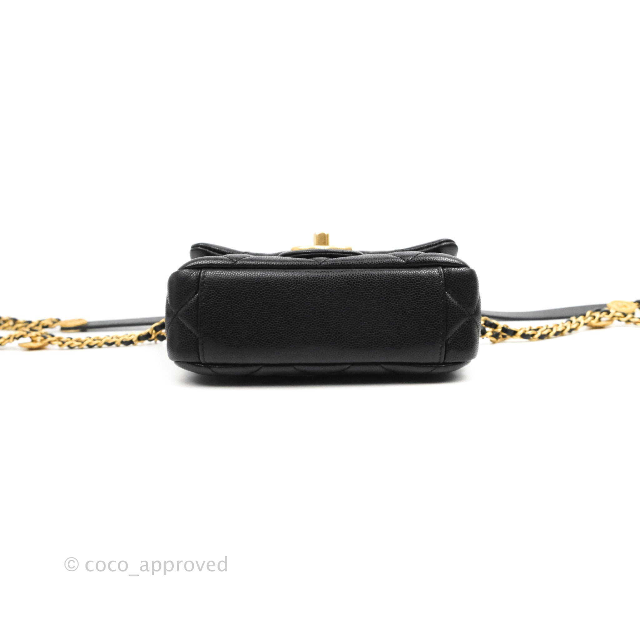 CHANEL 22A Gold Coins Small Flap Bag in Black Caviar