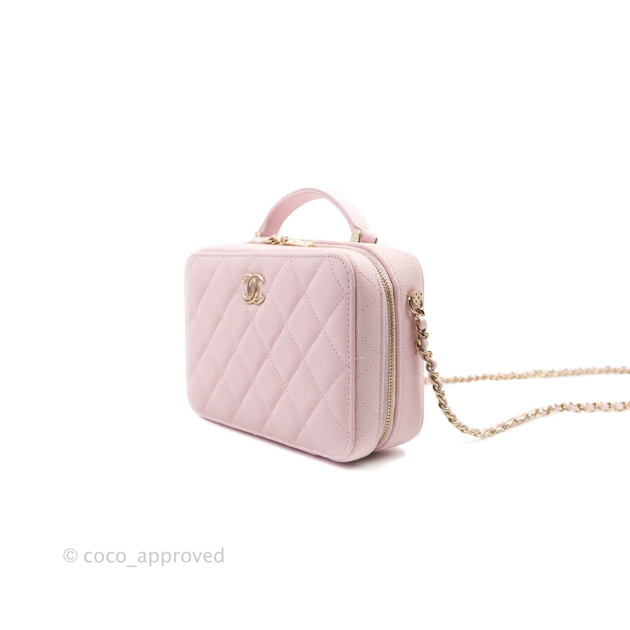 Chanel Quilted Top Handle Vanity Case Caviar Light Pink Gold