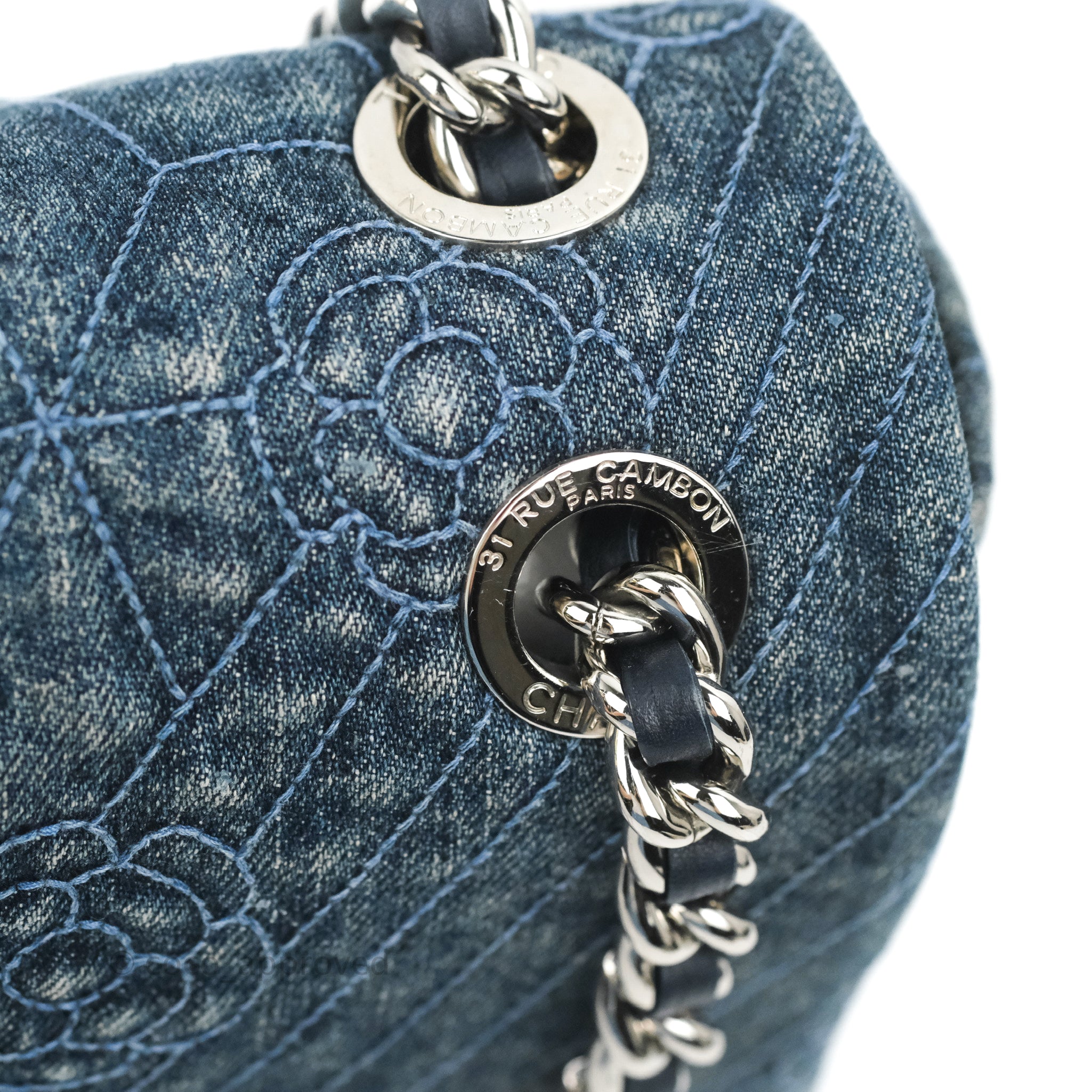 Chanel Denim Camellia Embroidered Flap Bag