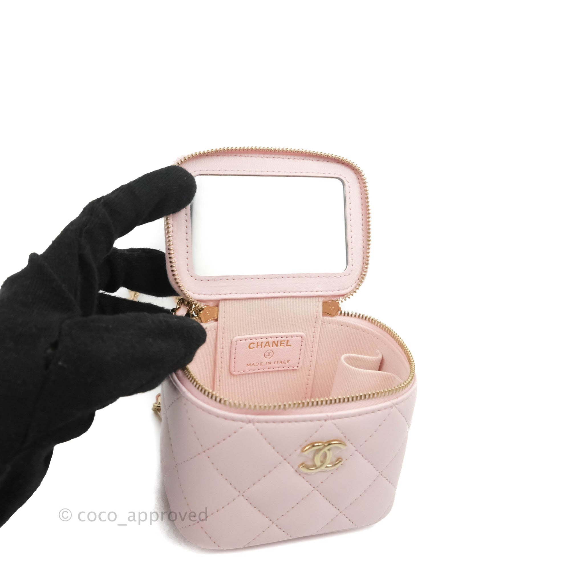 Chanel Mini Top Handle Vanity With Chain Light Pink Lambskin Gold