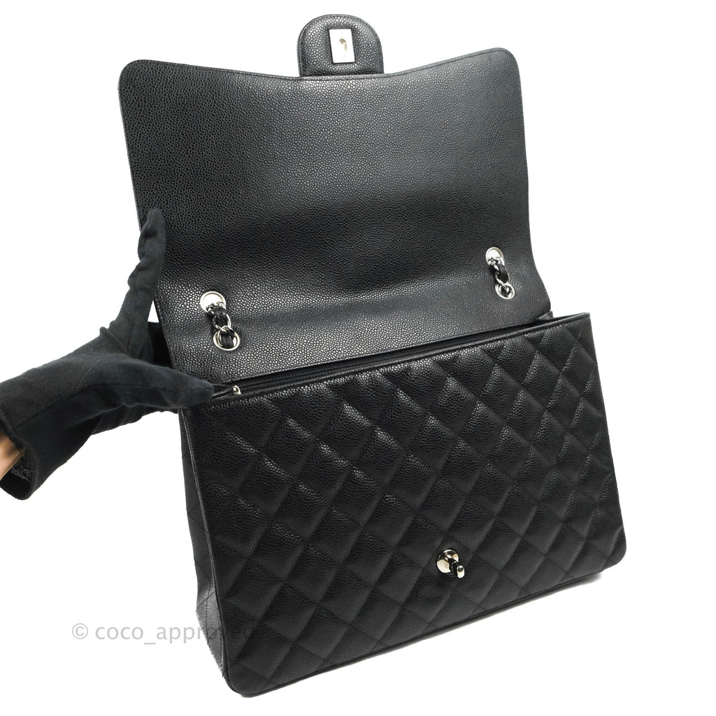 Chanel Single Flap Maxi Caviar Black Silver Hardware