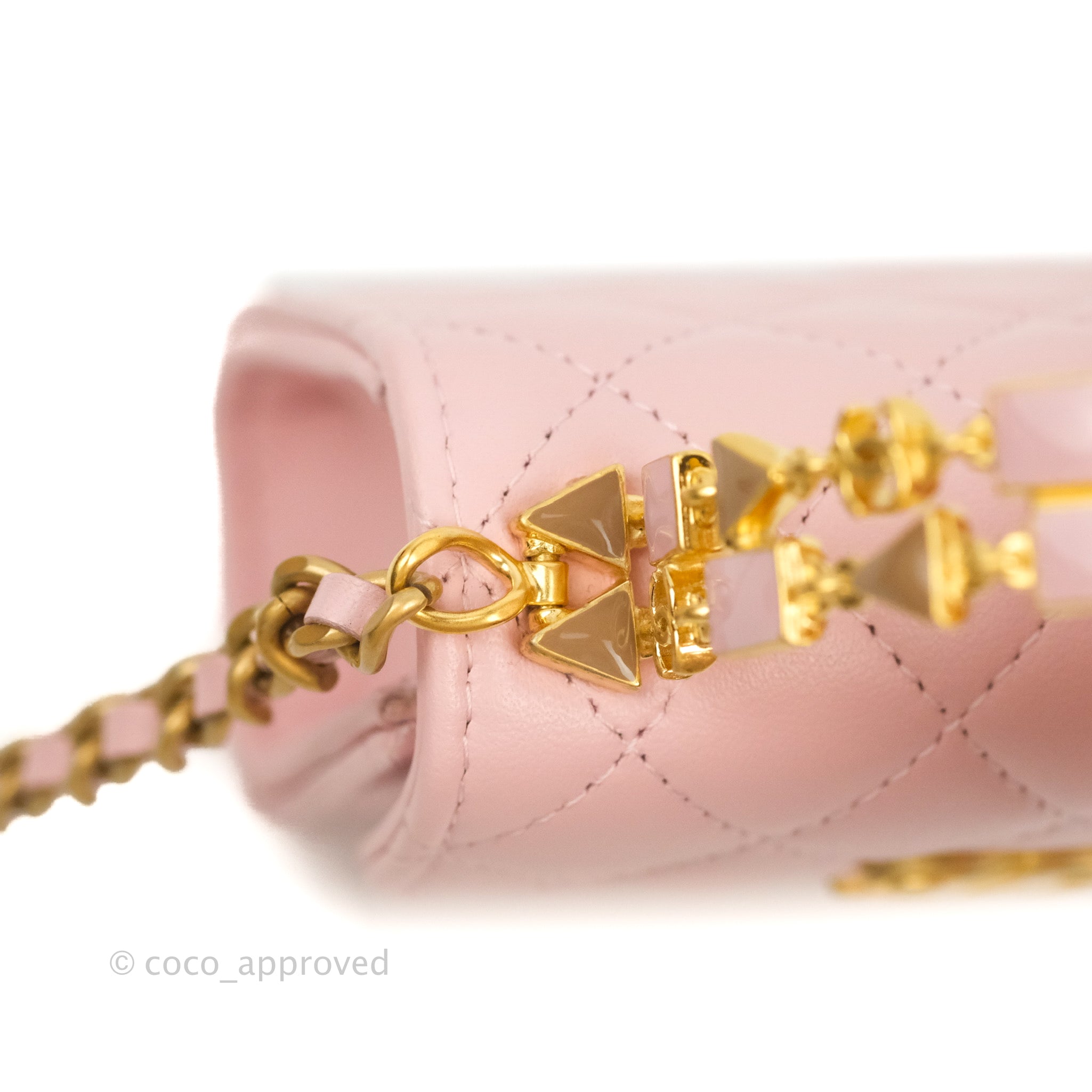 Chanel Mini Enamel Handle Clutch on Chain Pink Lambskin Gold