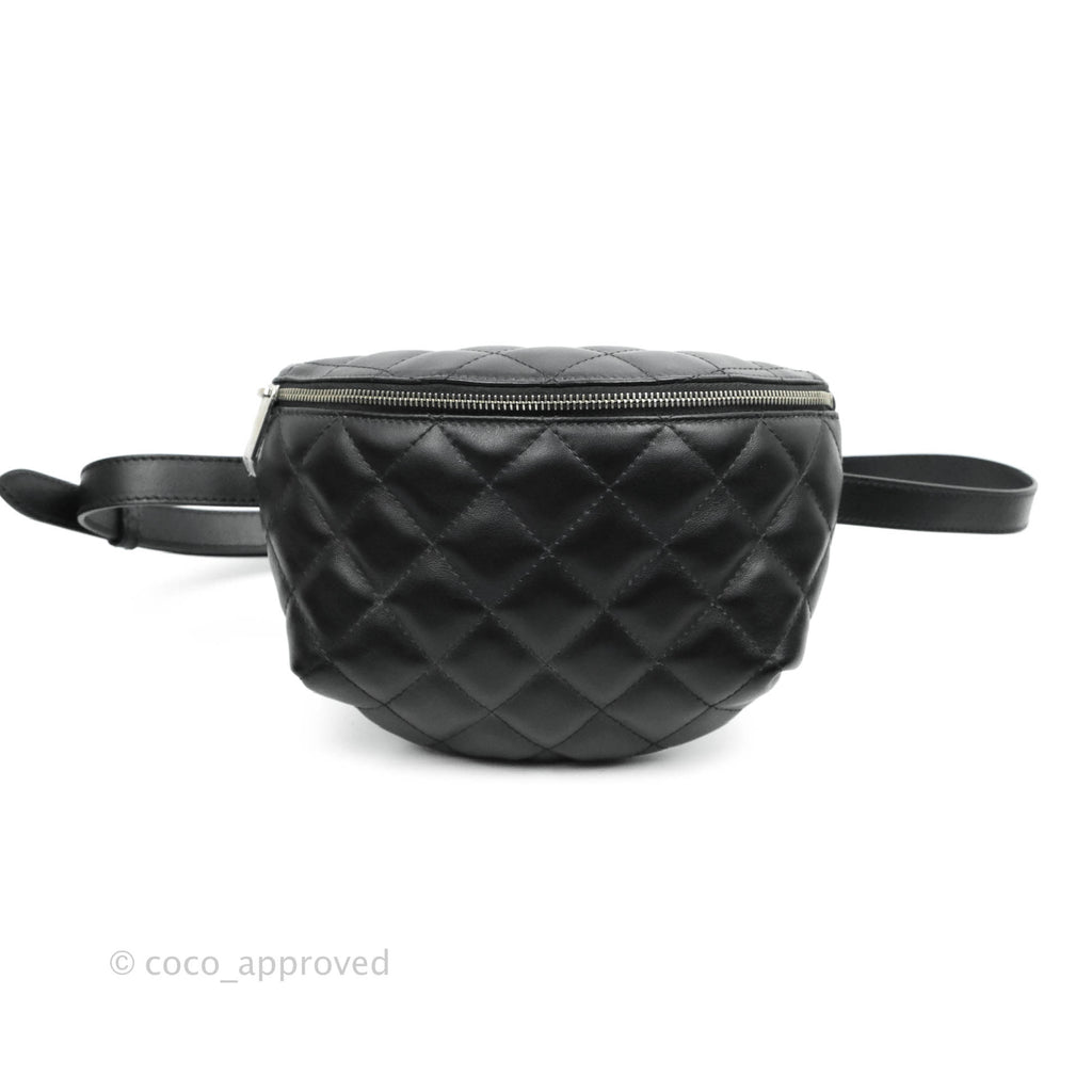 Chanel Quilted Belt Bum Bag Black Calfskin Silver Hardware