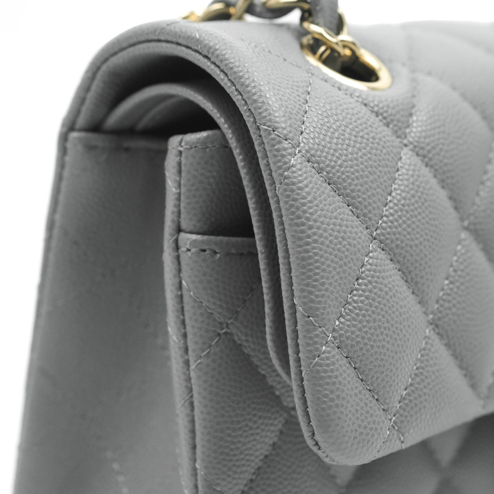 Chanel Classic Small S/M Quilted Flap Grey Caviar Gold Hardware