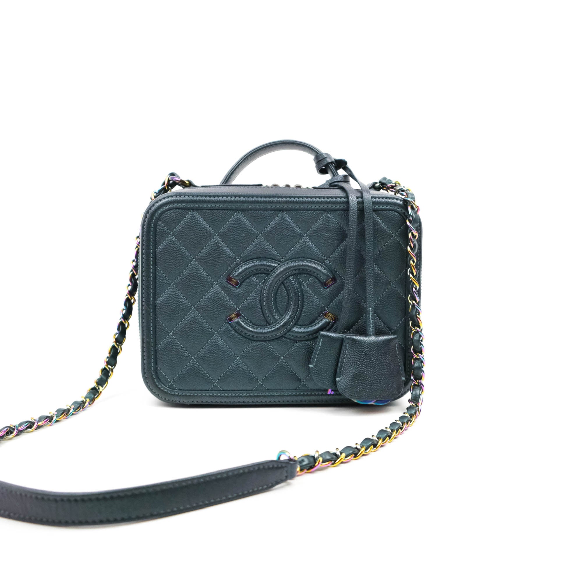 Chanel Quilted Medium CC Filigree Vanity Case Iridescent Dark