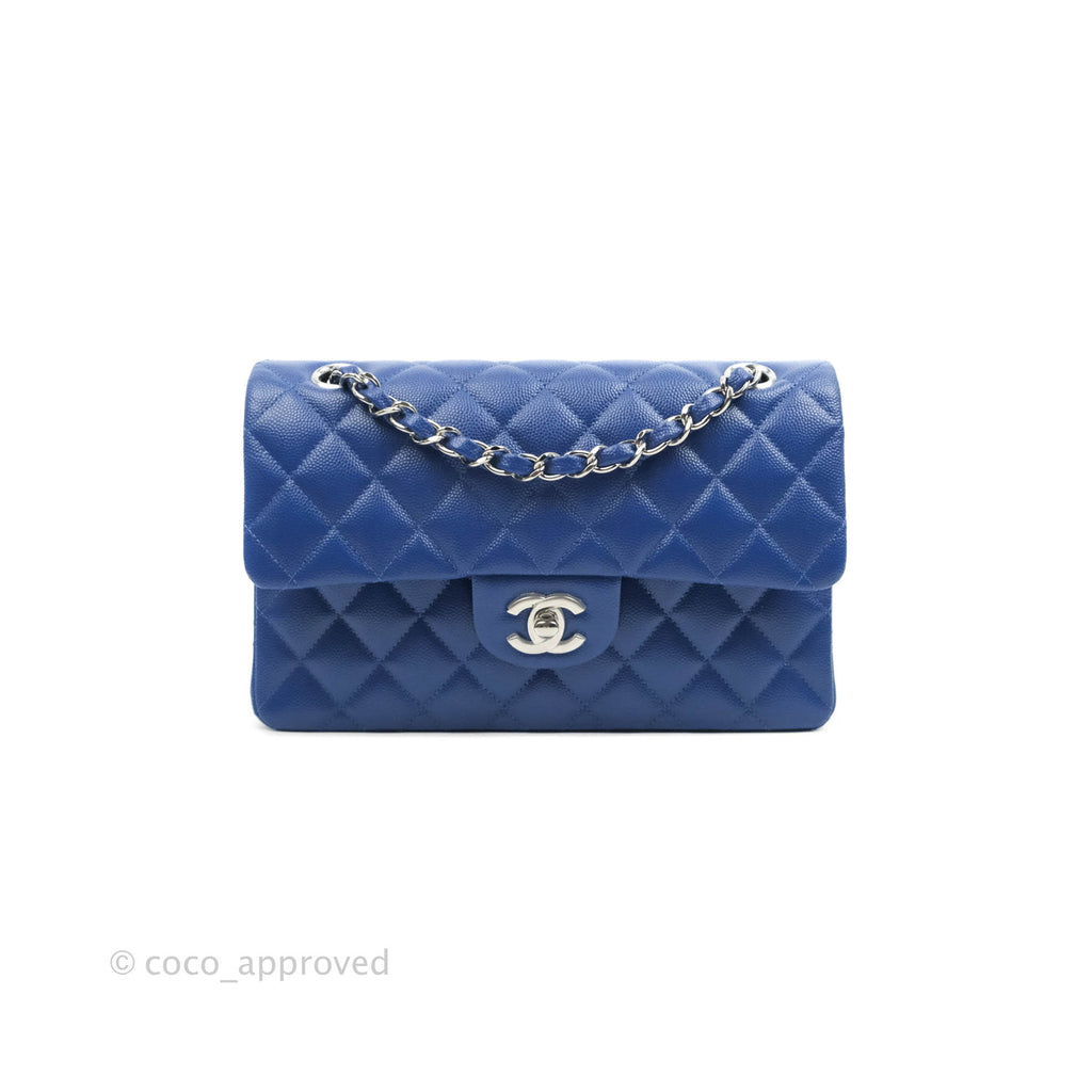 Chanel Small Classic Quilted Flap Blue Caviar Silver Hardware