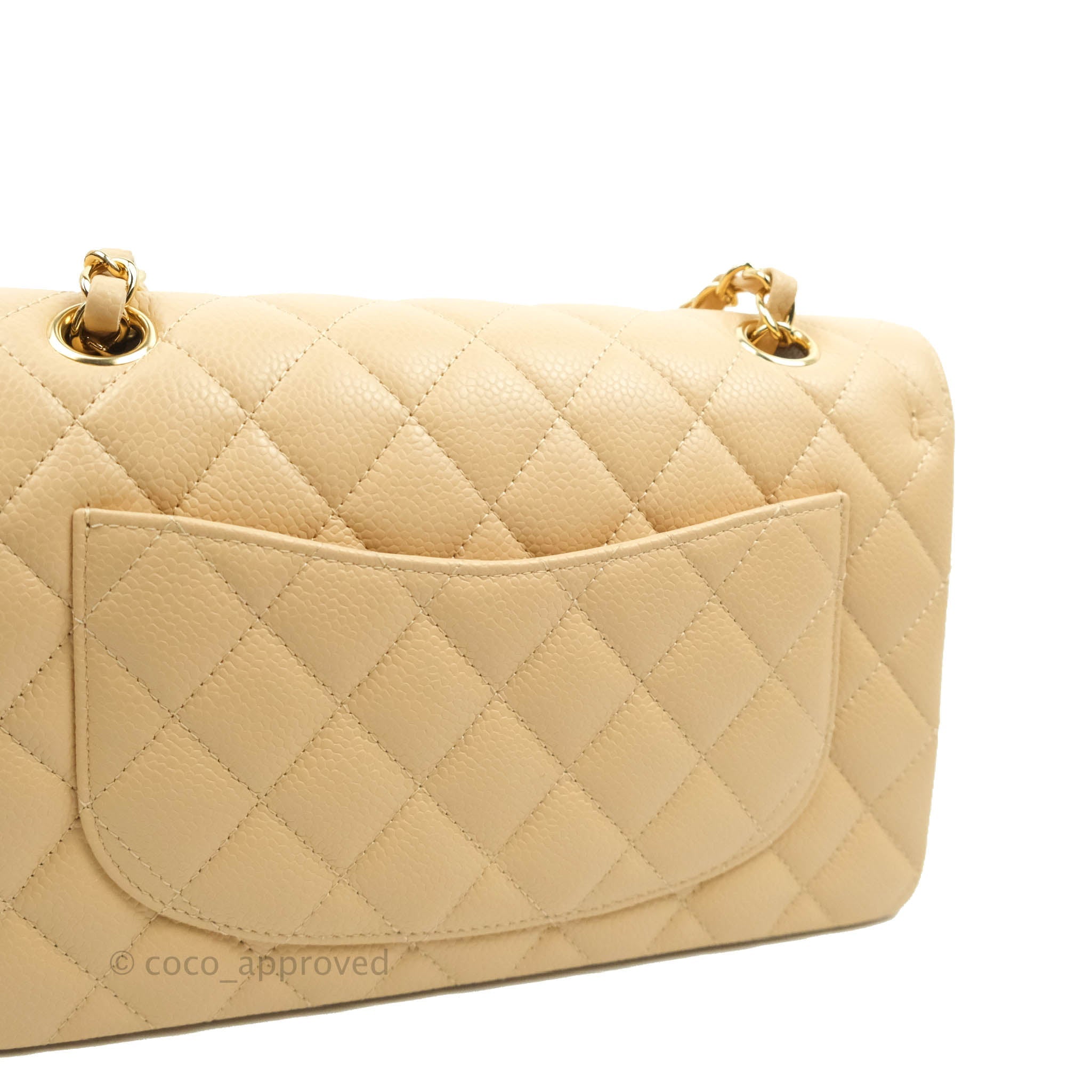 Chanel S/M Small Classic Quilted Flap Beige Caviar Gold Hardware