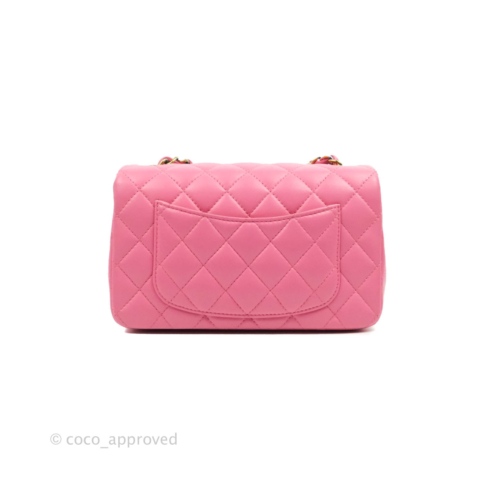 Chanel Classic Small, Pink Lambskin with Rainbow Hardware, Preowned in Box  WA001 - Julia Rose Boston