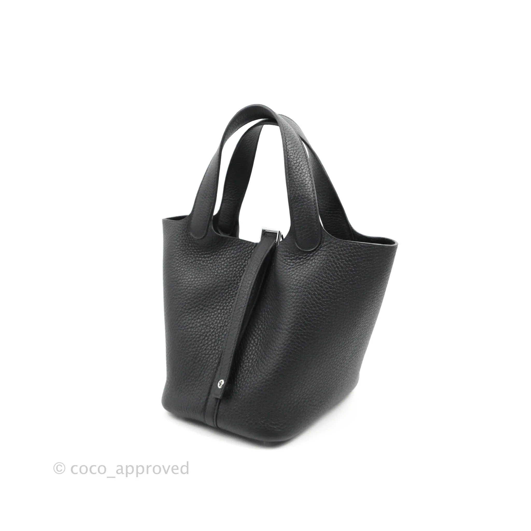 Hermes Black Clemence Leather Palladium Plated Picotin PM Bag - Yoogi's  Closet