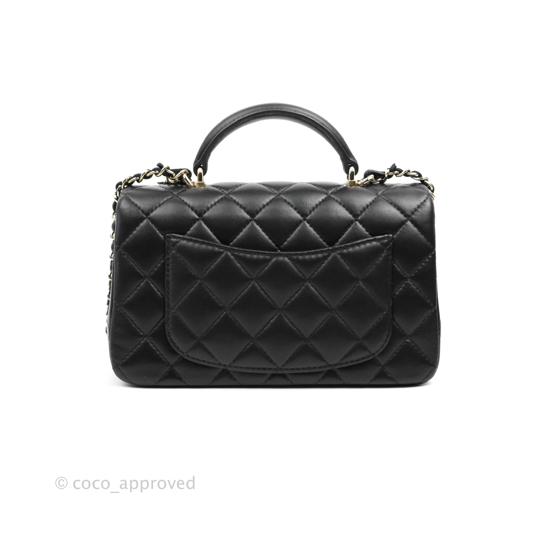 Chanel Top Handle Mini Rectangular Flap Bag with Charm Black Lambskin –  Coco Approved Studio