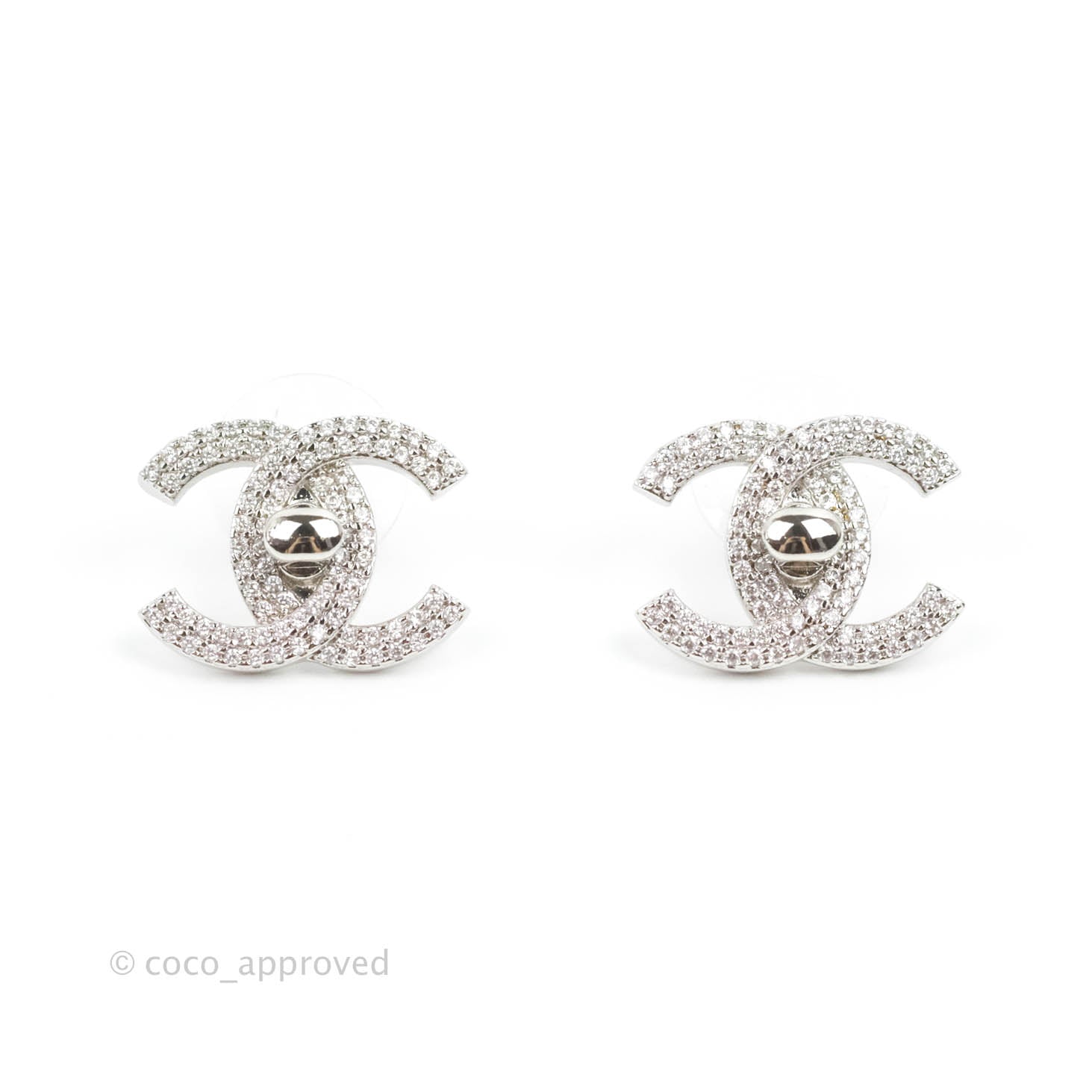 Chanel CC Crystal Turn Lock Earrings Silver Tone 22B – Coco