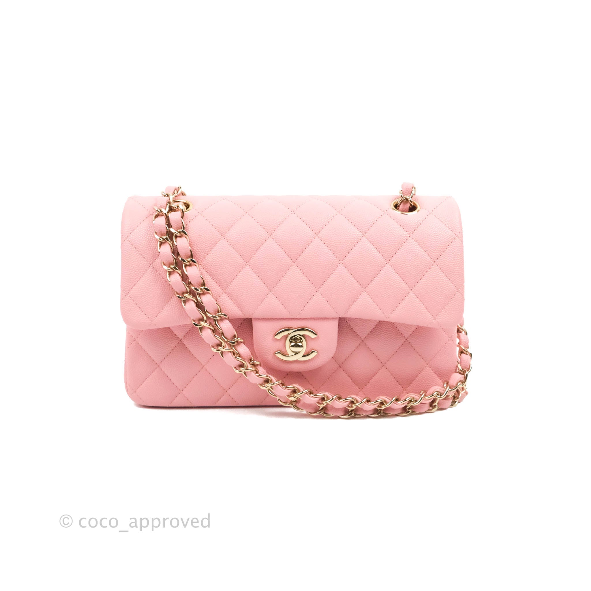 Chanel Classic Small S/M Flap Pink Caviar Gold Hardware 22C – Coco