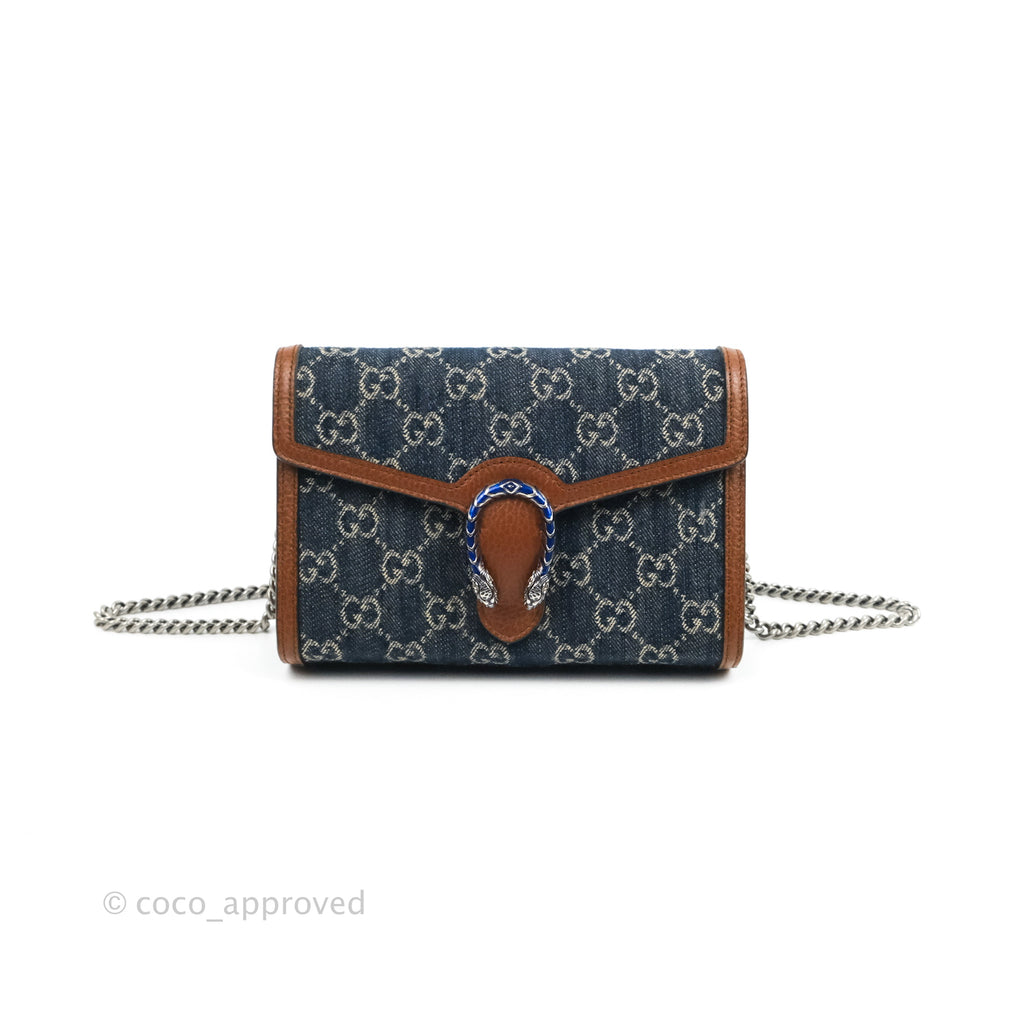 Gucci Denim GG Monogram Mini Dionysus Chain Wallet 