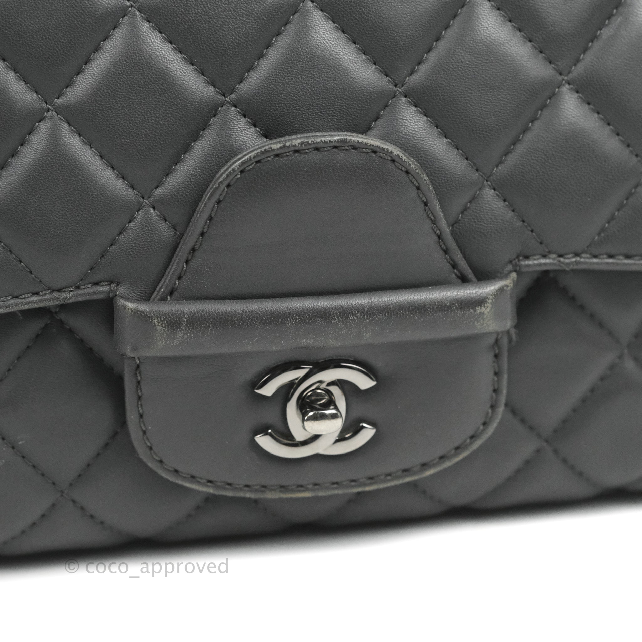 Chanel Quilted Jumbo Coco Loop Flap Dark Grey Lambskin Silver Hardware