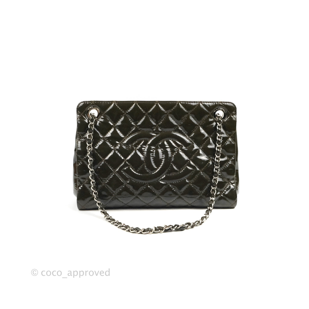 Chanel CC Tote Quilted Dark Green Patent Silver Hardware