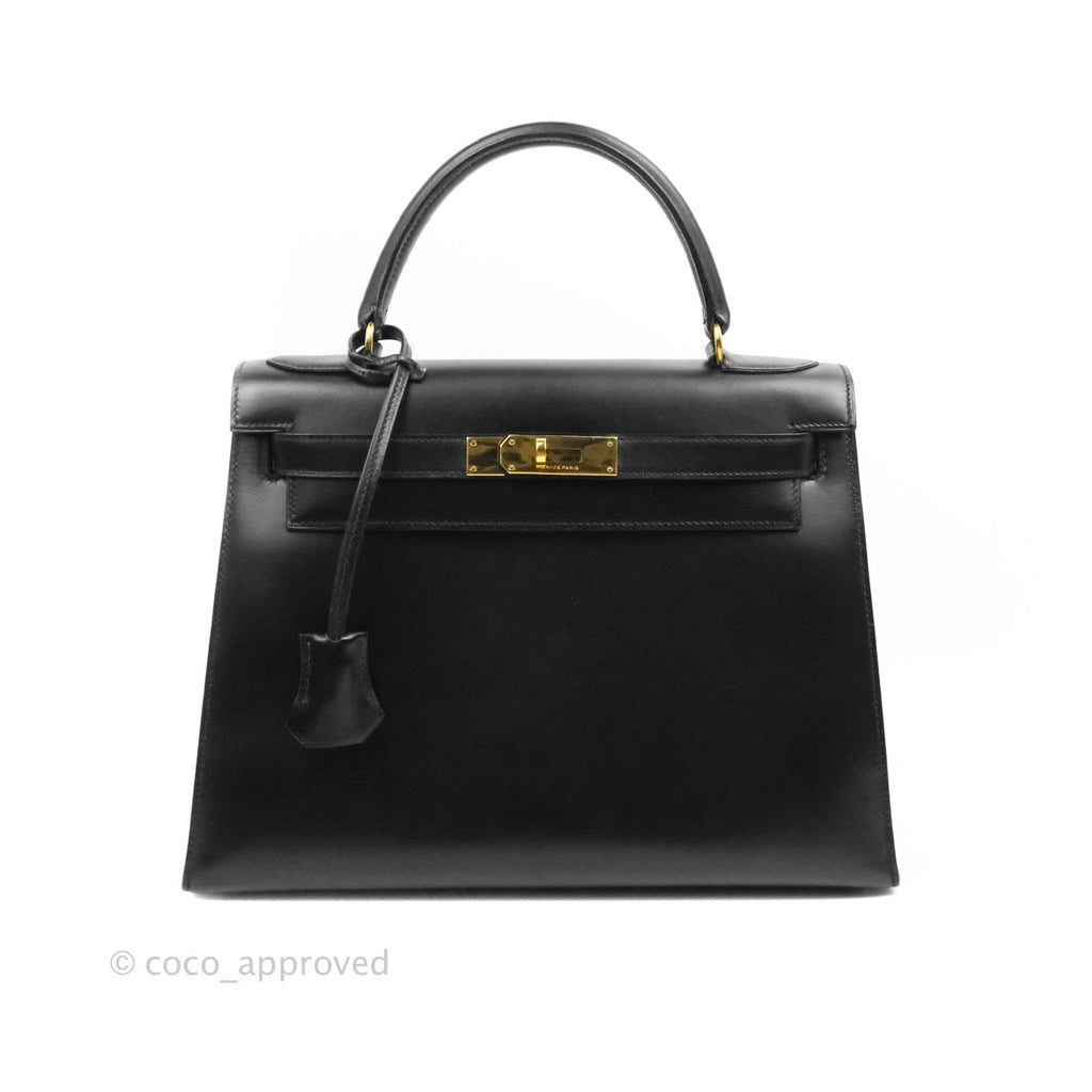 Hermès Kelly 28 Vintage Sellier Black Box Leather Gold Hardware – Coco  Approved Studio