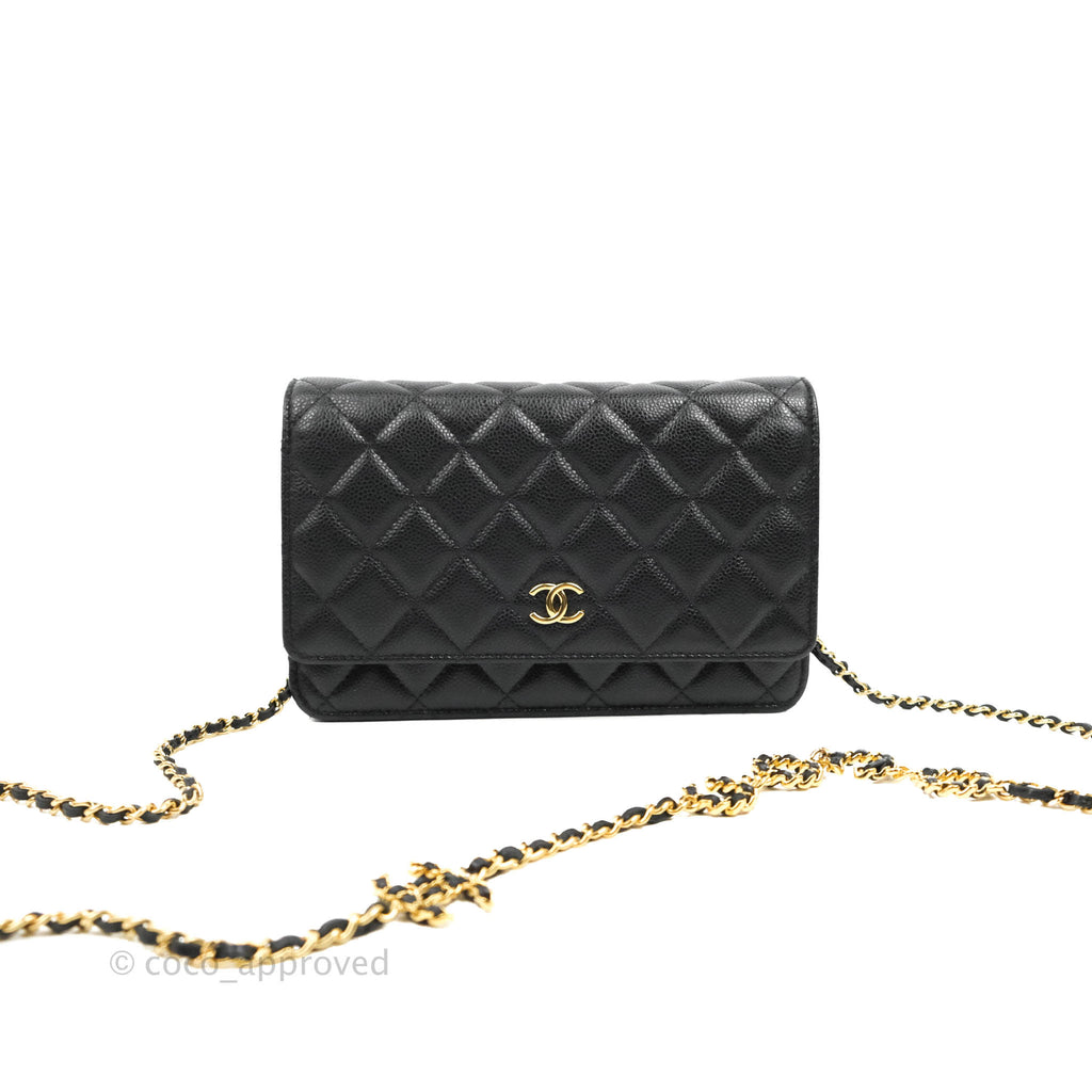 Chanel Quilted Wallet on Chain WOC CC Coco Chain Black Caviar Gold Hardware