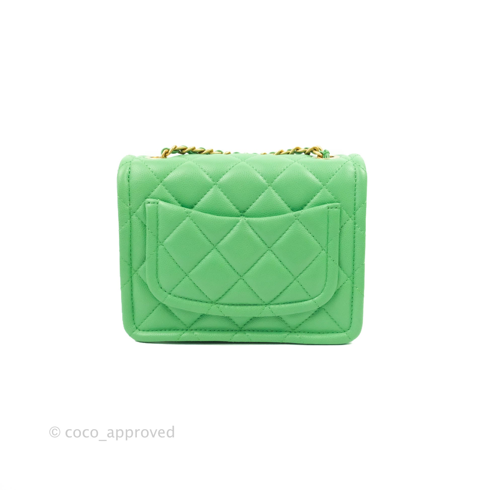 Chanel Sweet Classic Flap Bag Quilted Caviar Mini Green 1575651