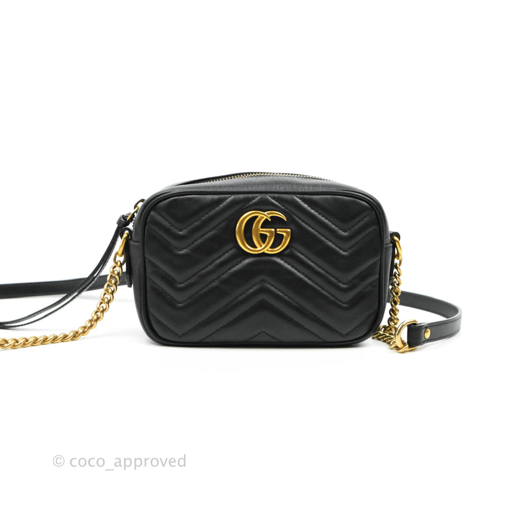 Gucci Mini Matelasse GG Marmont Camera Bag Black Calfskin Gold Hardware