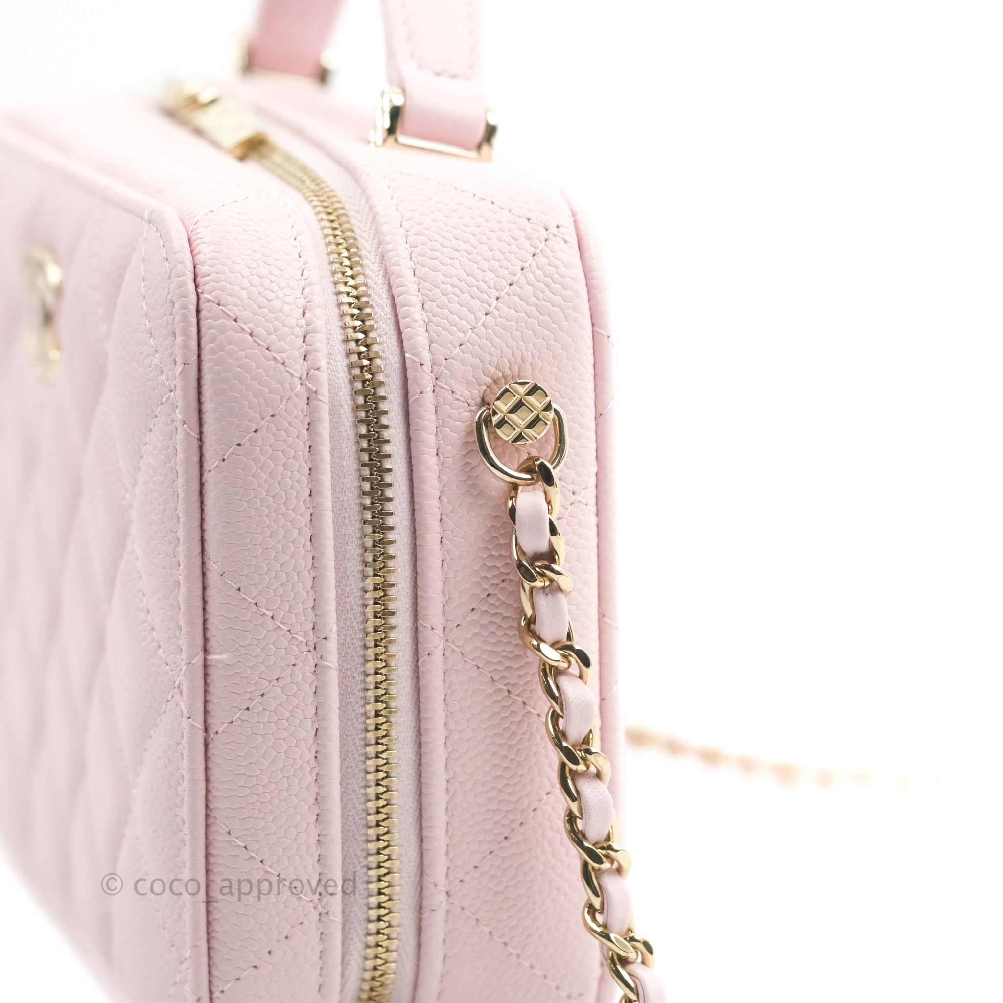 Chanel Quilted Top Handle Vanity Case Caviar Light Pink Gold