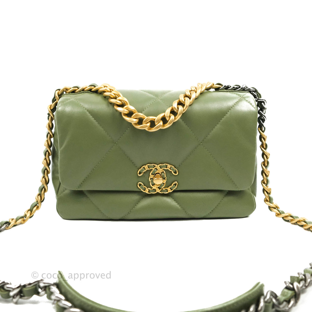 Chanel 19 Small Olive Green Mixed Hardware