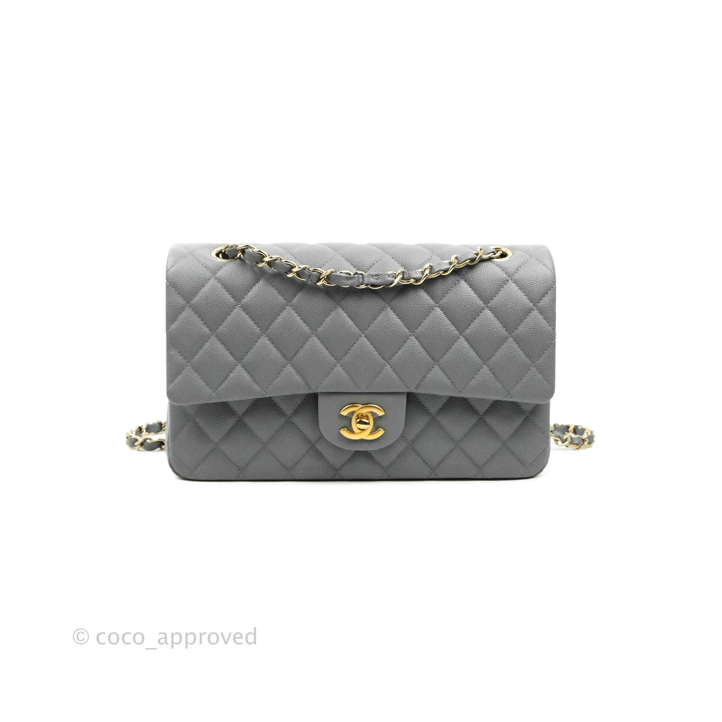 Chanel Classic Medium M/L Flap Dark Grey Caviar Gold Hardware