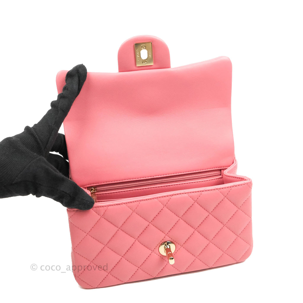 Chanel Top Handle Mini Rectangular Flap Bag Pink Lambskin Gold Hardware