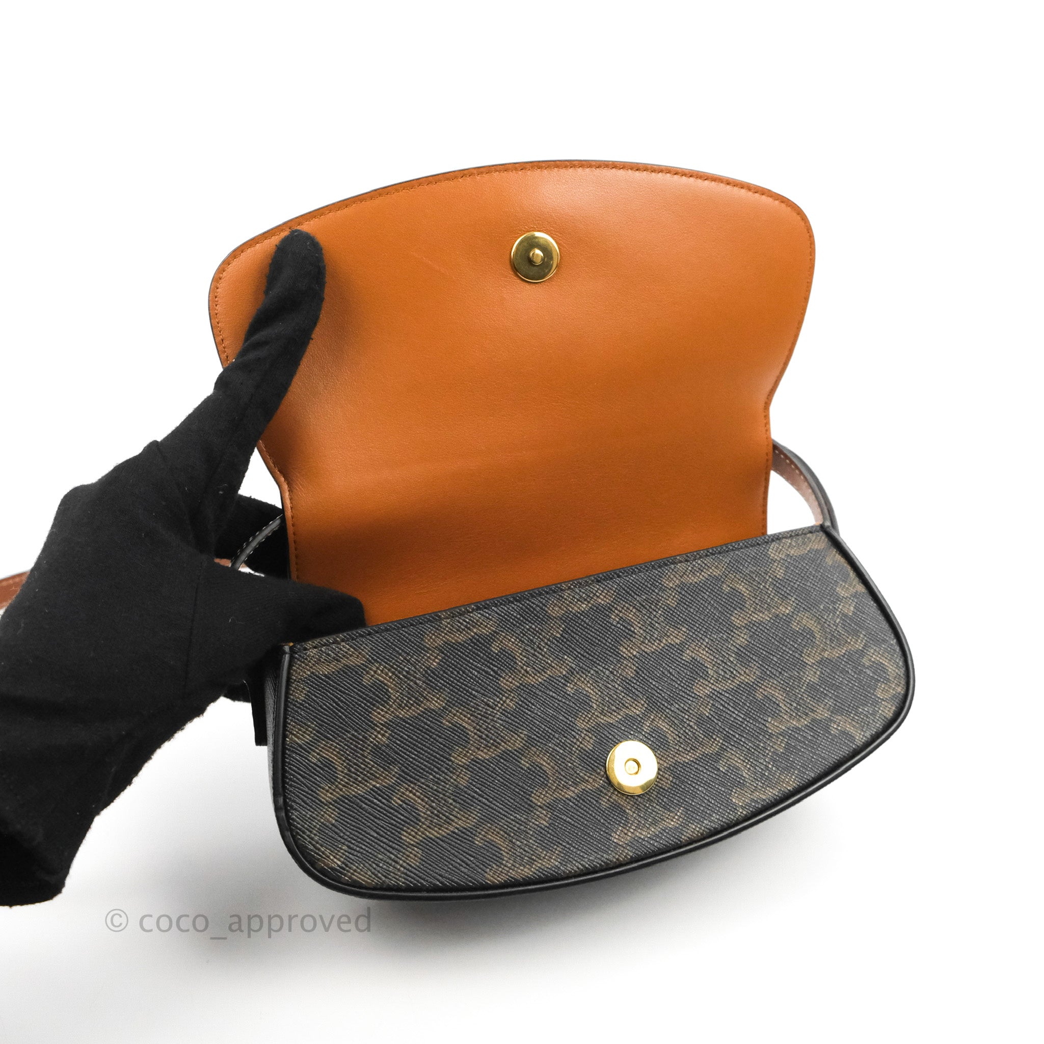 CELINE CLUTCH ON STRAP IN TRIOMPHE CANVAS AND CALFSKIN