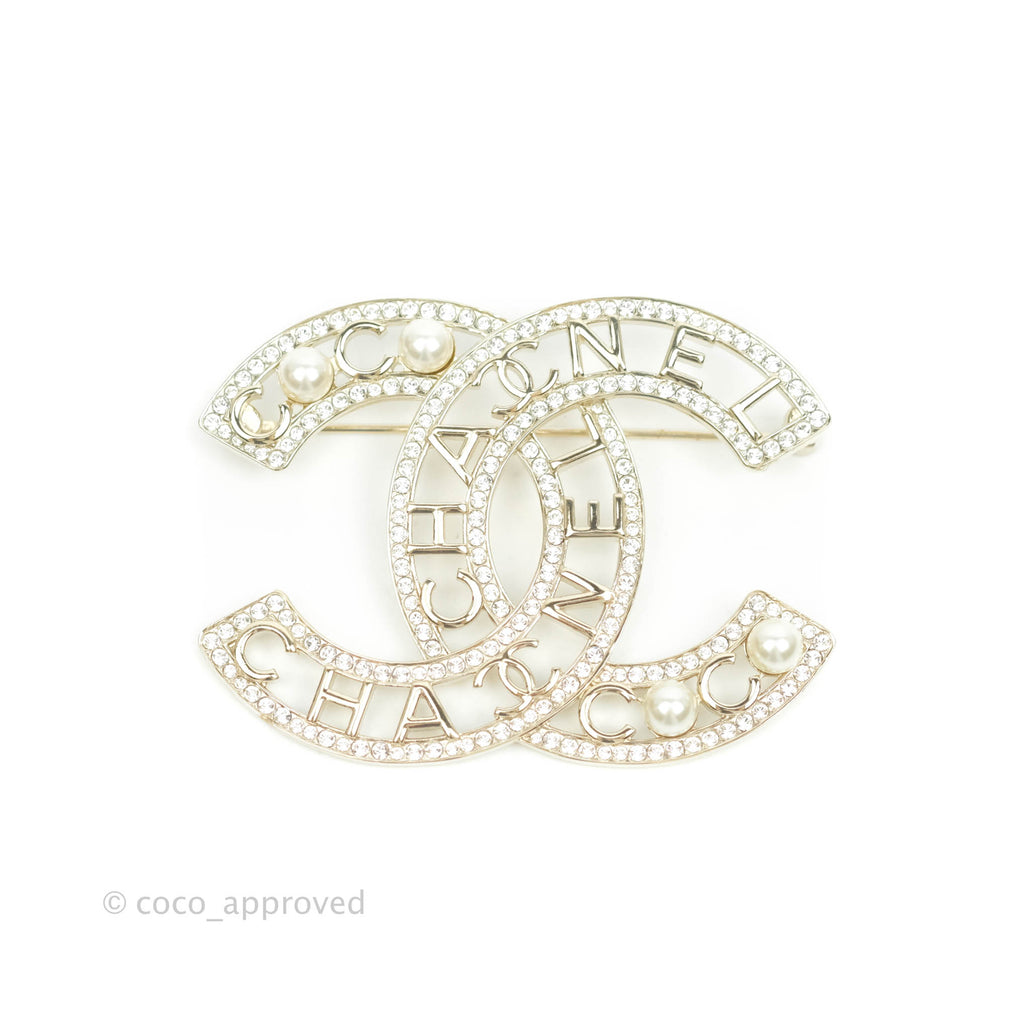 Chanel CC Pearl Crystal Brooch Gold Tone 20B