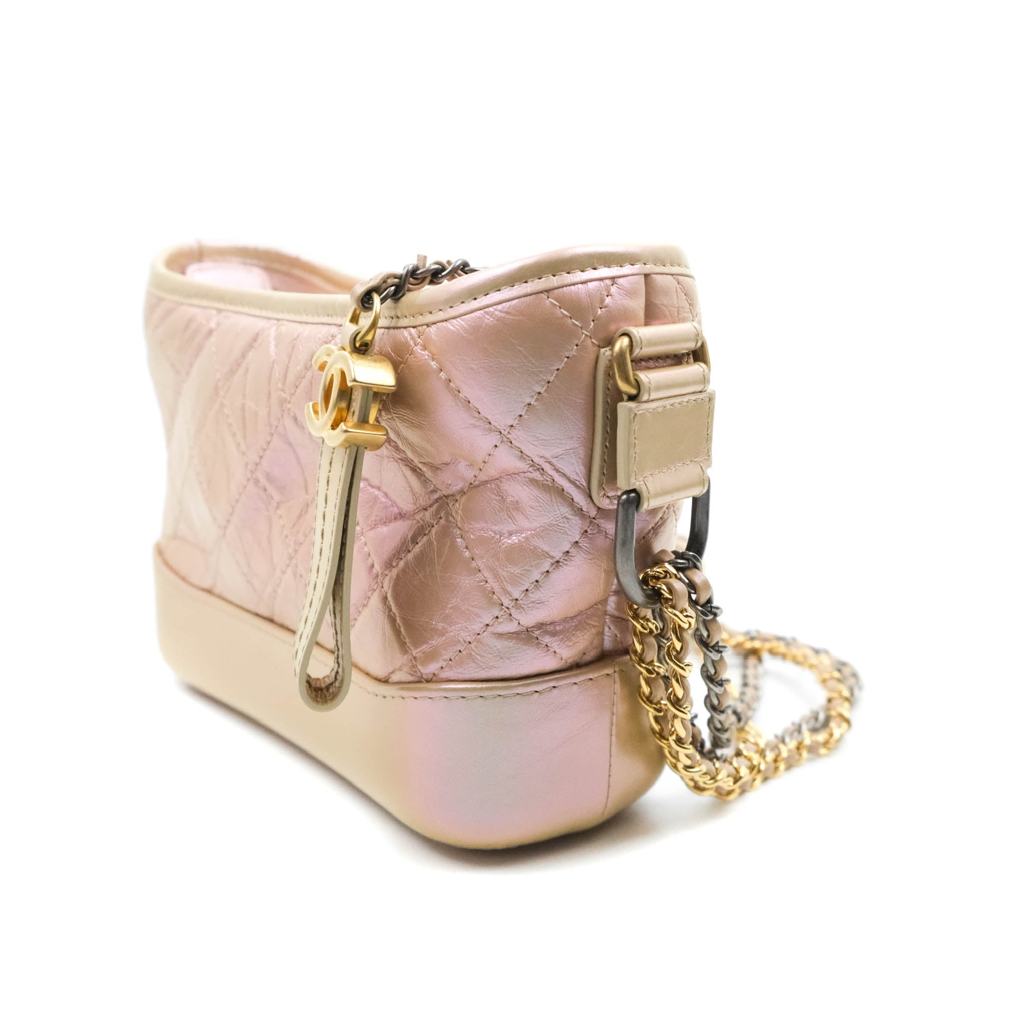 CHANEL Iridescent Aged Calfskin Quilted Small Gabrielle Hobo Light Pink  1251149