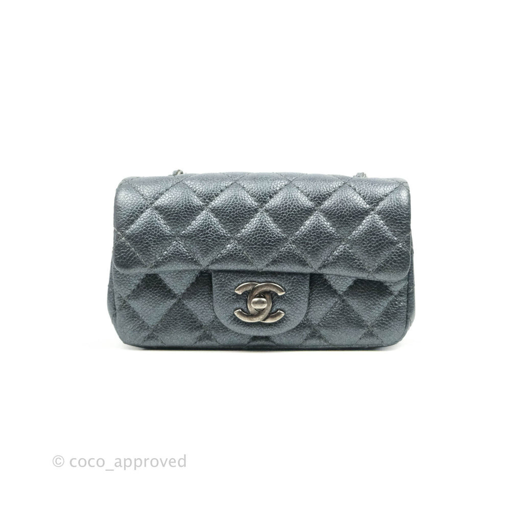 Chanel Quilted Extra Mini Rectangular Flap Metallic Dark Grey Caviar Ruthenium Hardware