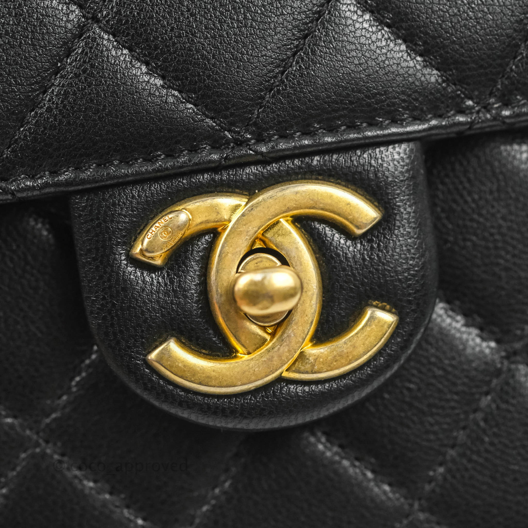Chanel Quilted Chic Pearls Flap Black Goatskin Aged Gold Hardware