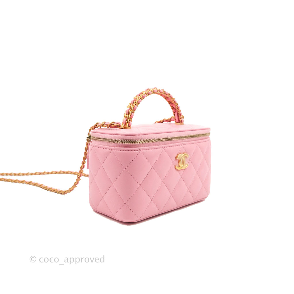 Chanel Vanity Rectangular with Top Handle Pick Me Up Pink Lambskin Aged Gold Hardware 22S