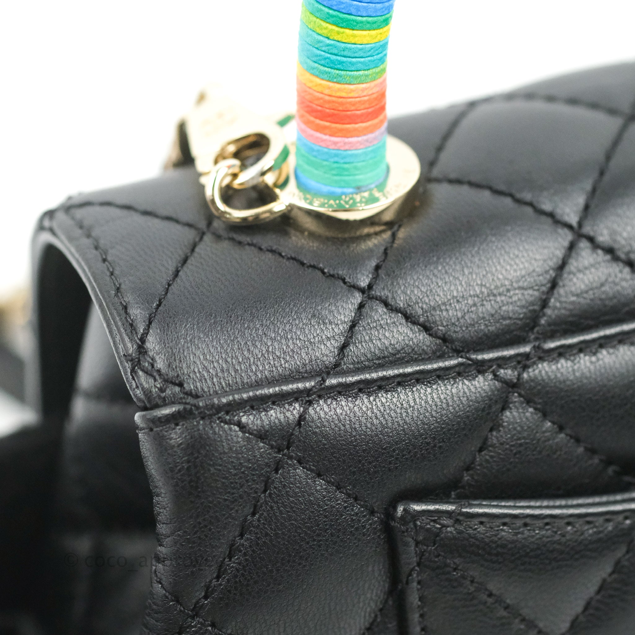 Chanel Cream White Quilted Chèvre Extra Mini Rainbow Coco Handle