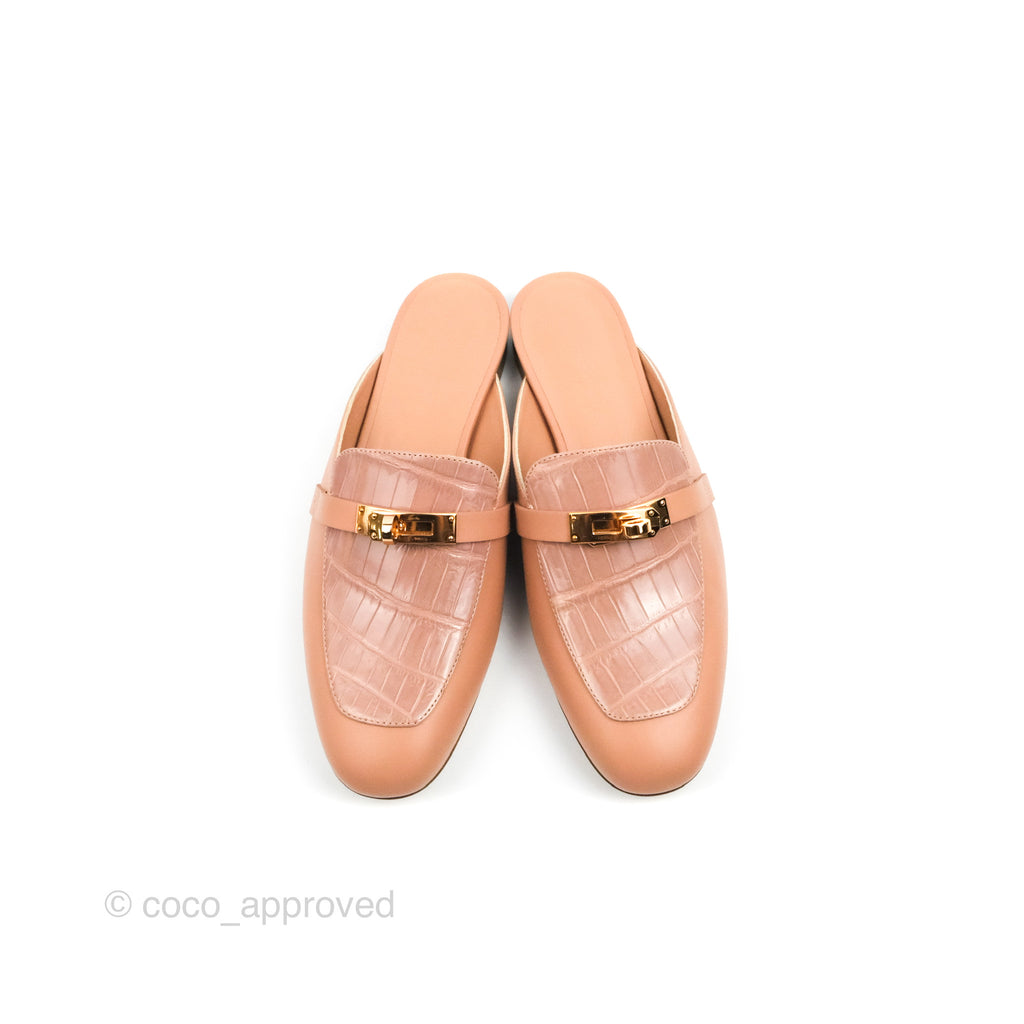 Hermes Oz Mule Calfskin/Niloticus Crocodile Leather Rose Gold Hardware