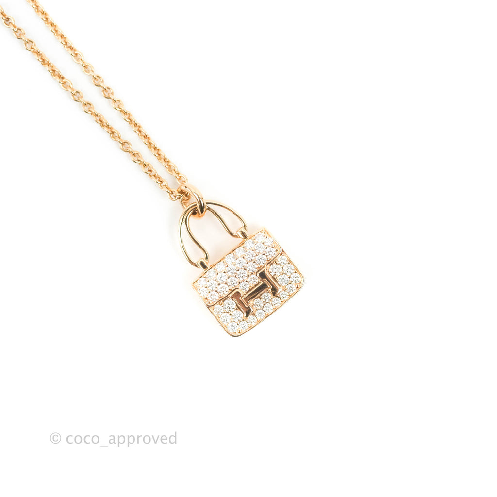 Hermès Constance Amulettes Crystal Pendant Necklace Rose Gold