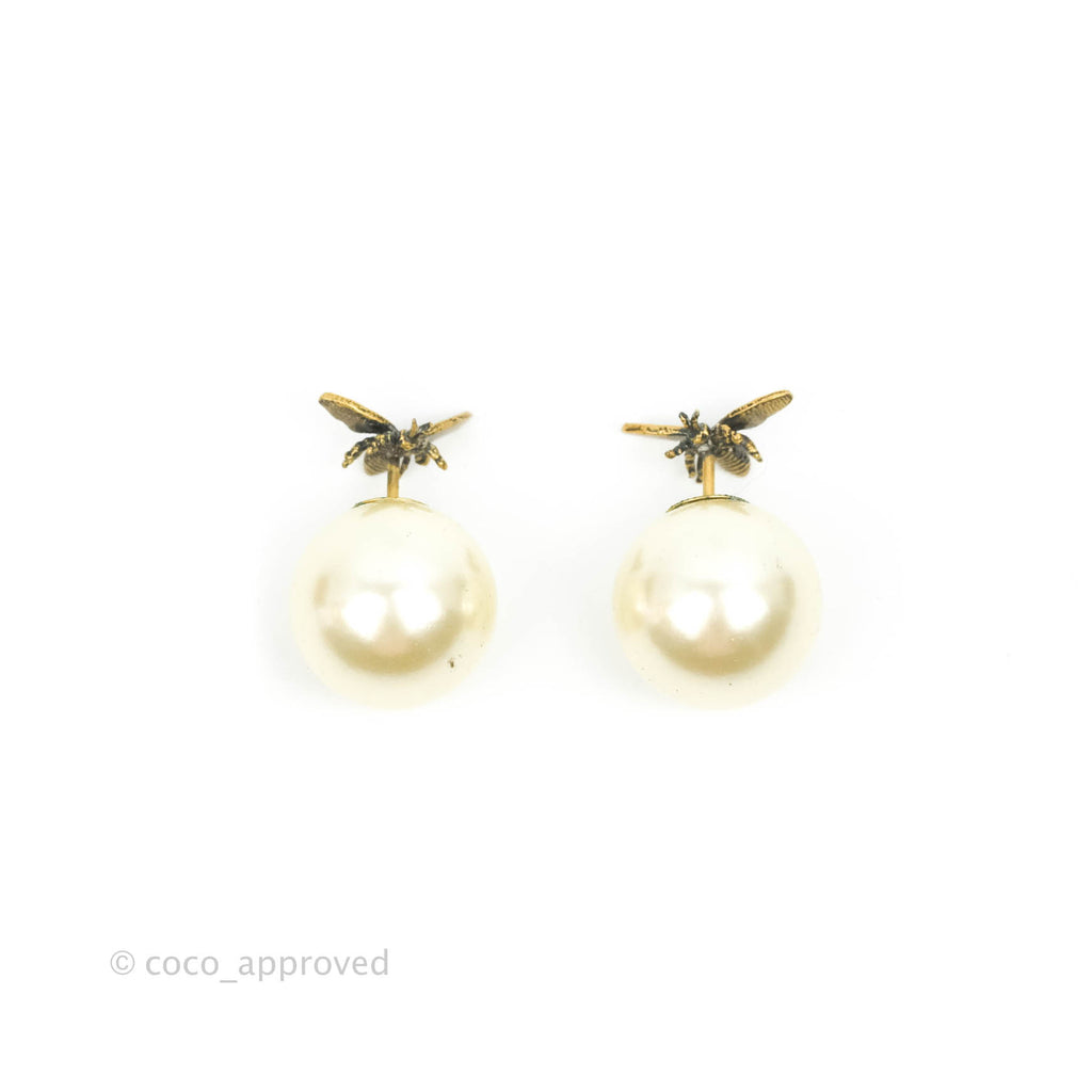 Christian Dior Pearl Tribales Bee Earrings Gold