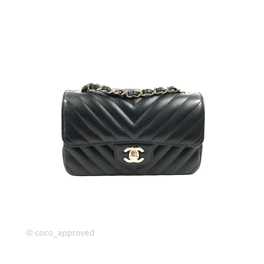 Chanel Chevron Mini Rectangular Flap Black Lambskin Gold Hardware