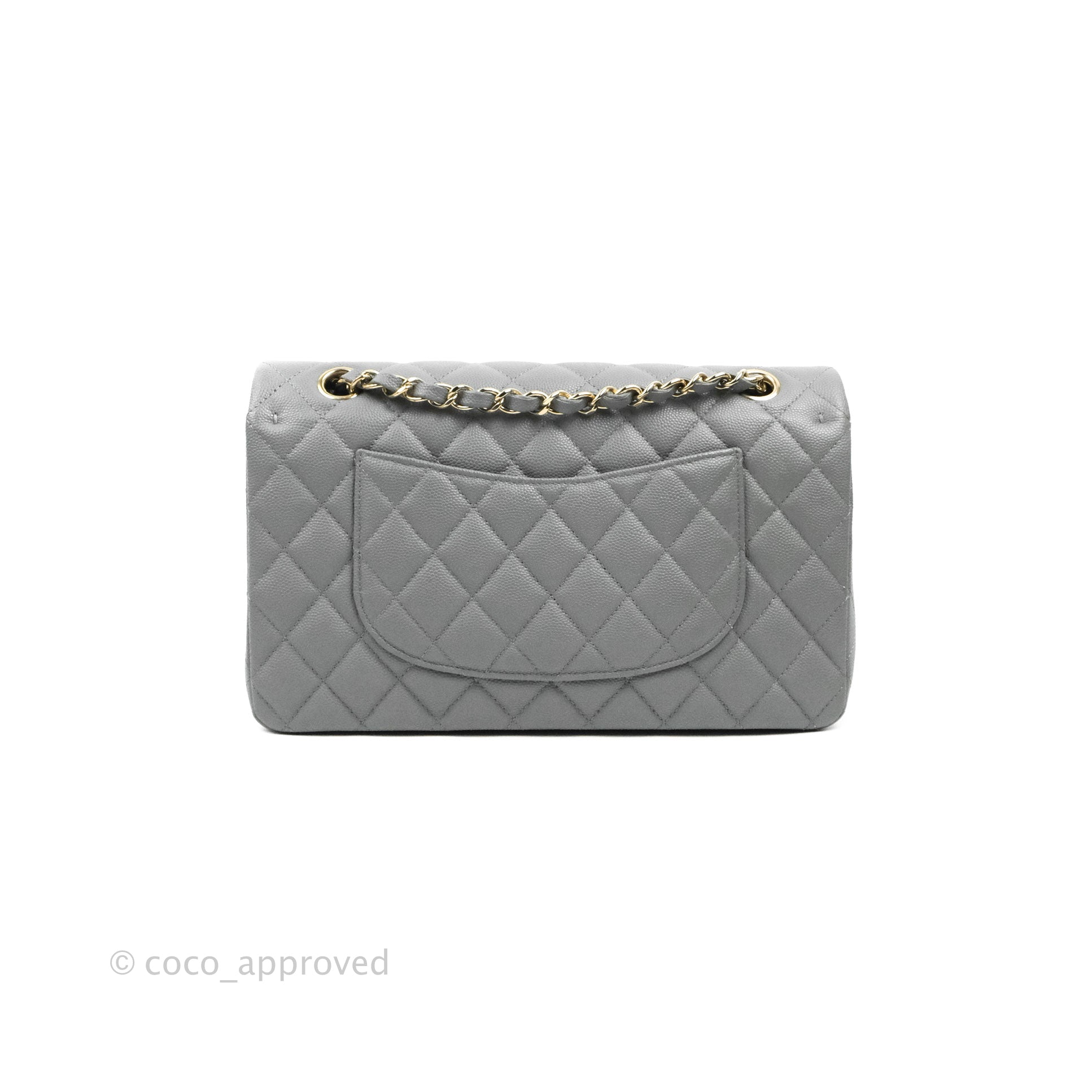 Chanel Grey Classic Leather Medium Classic Double Flap Bag Chanel