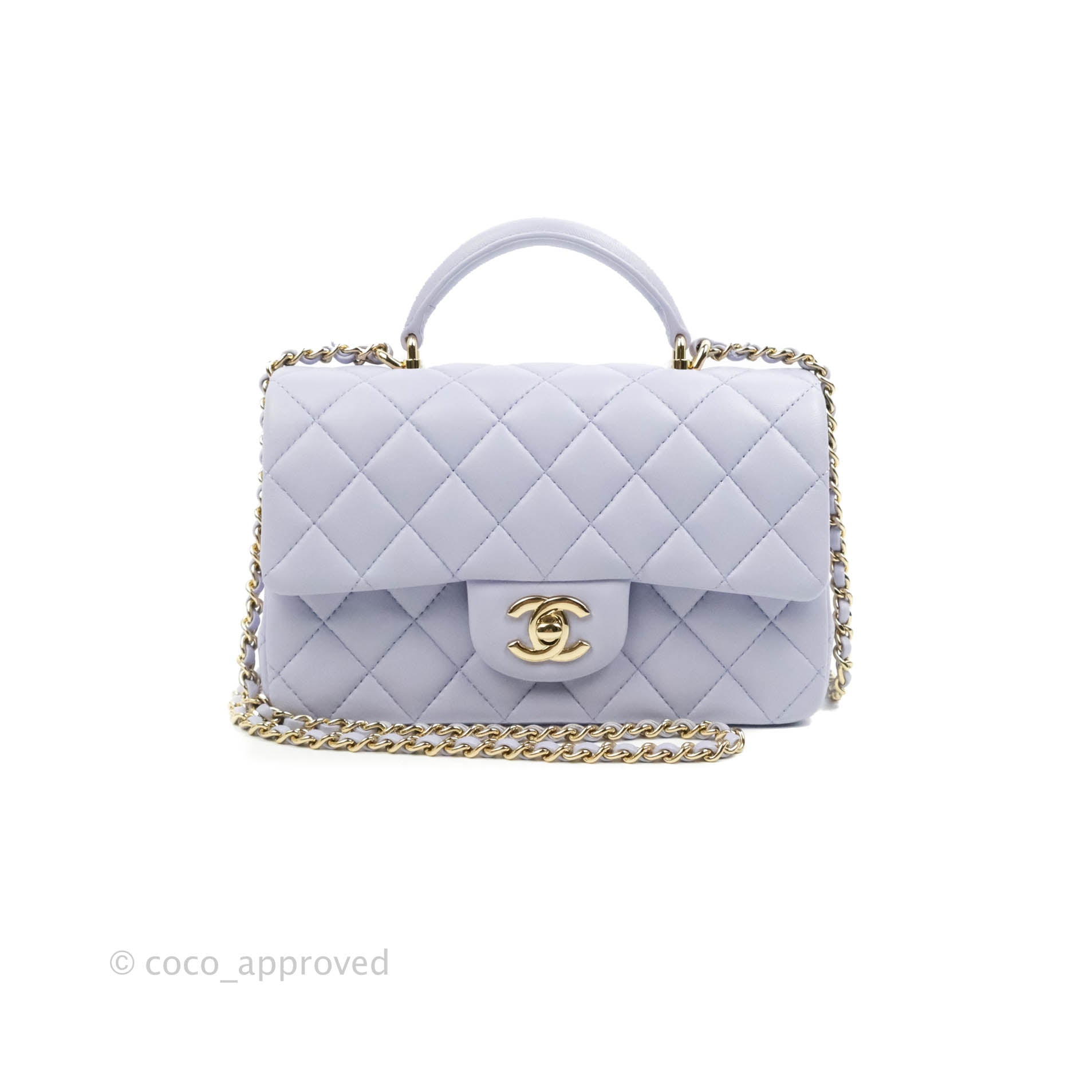 Chanel Top Handle Mini Rectangular Flap Bag Lilac Lambskin Aged Gold H –  Coco Approved Studio