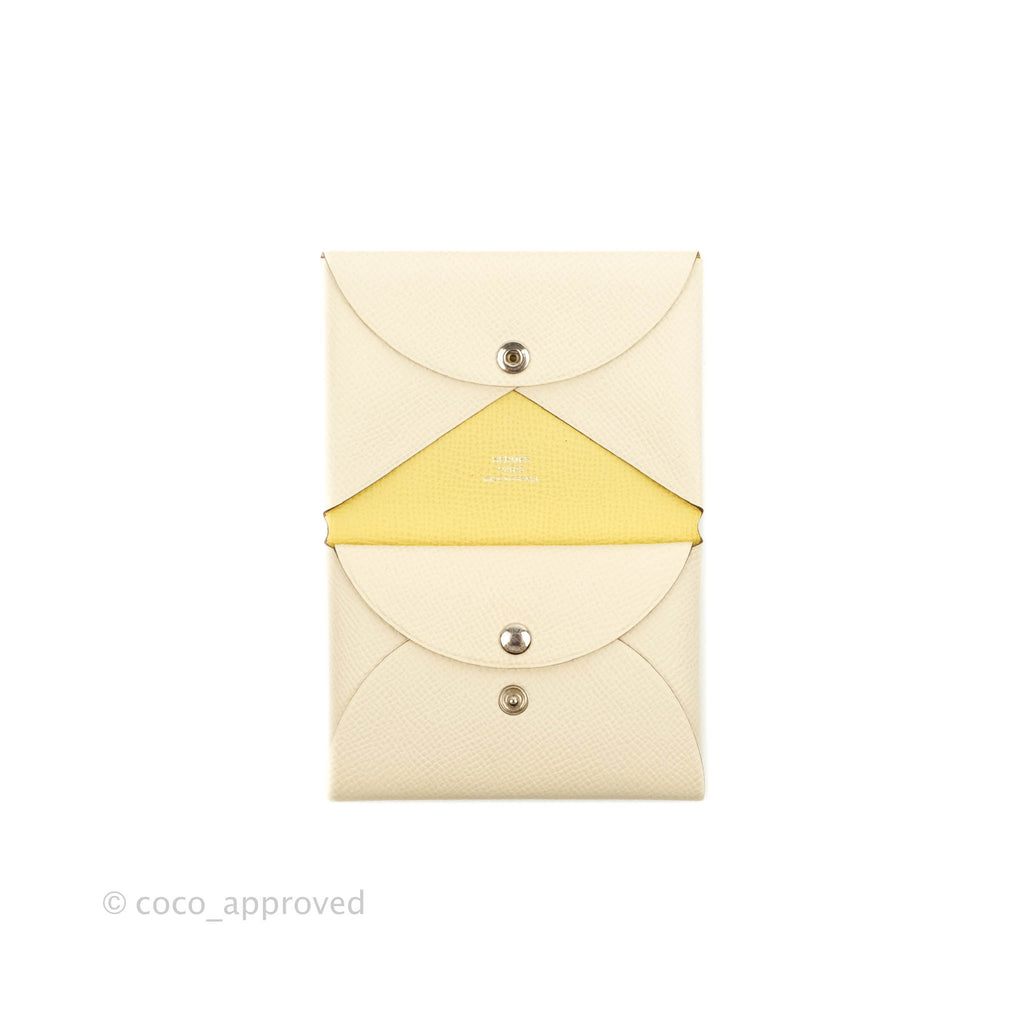 Hermès Calvi Duo Verso Card Case Nata/Jaune Poussin Epsom